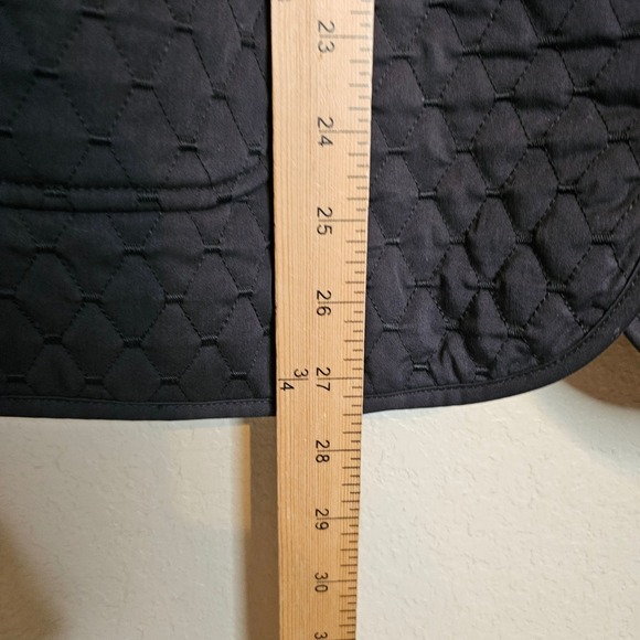 St John XL Black Quilted Jacket Gold Logo Buttons Collarless Coat - Picture 6 of 10